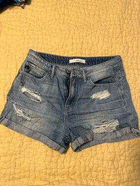 Kancan Distressed Light Blue Denim Shorts